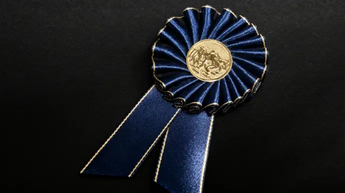 Escarapela de solapa echa a mano con dos colas  para premiaciones y distinciones 
