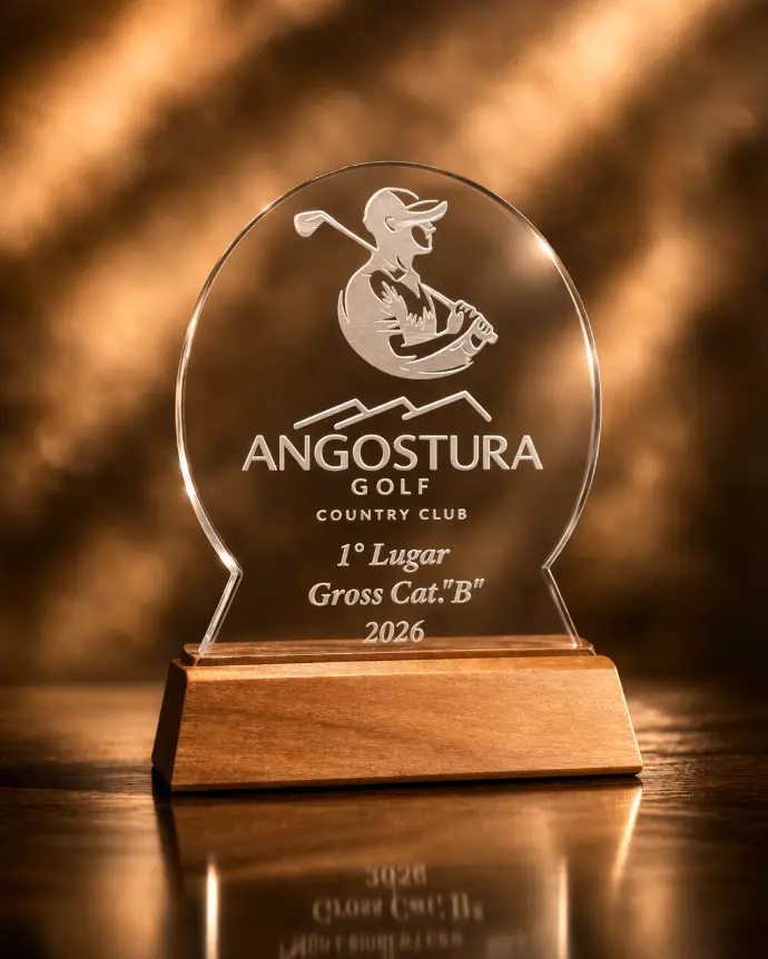 galvano en acrilico diseñado para premiacion de golf 